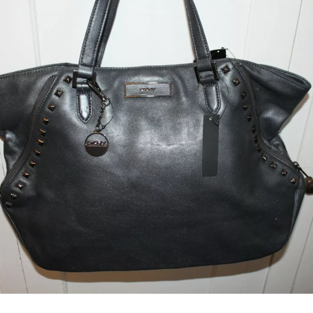 DKNY Gansevoort Metallic Black Studded Leather Bag